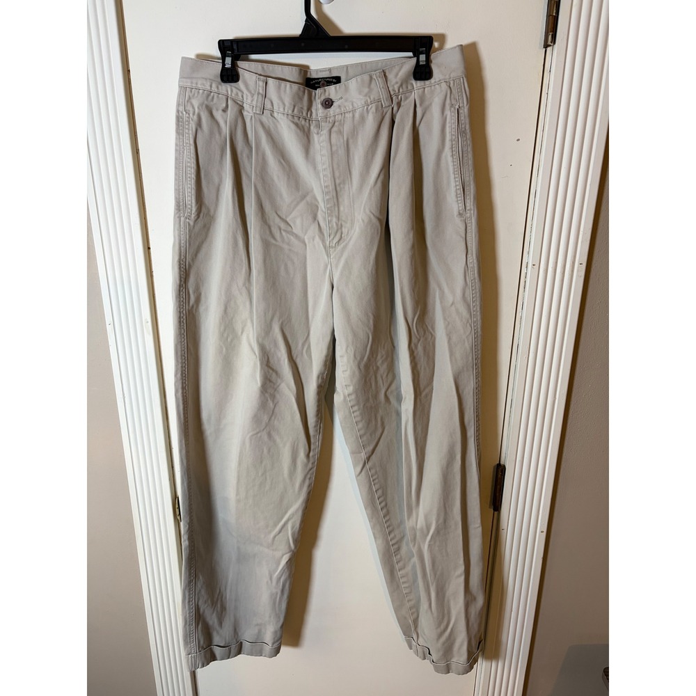 Vintage American Eagle Pleated Chino Pants Khaki Tan 34x32 90s Cotton Cuffed